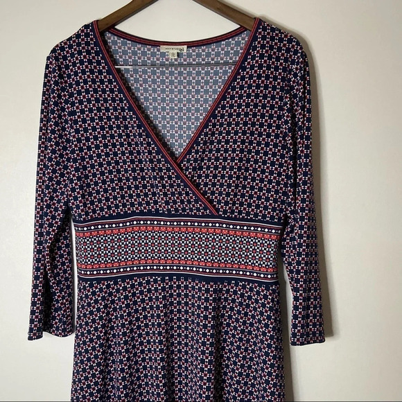 Max Studio L Geometric Wrap Front Midi Dress Boho Classic Transitional Bohemian - Picture 5 of 16